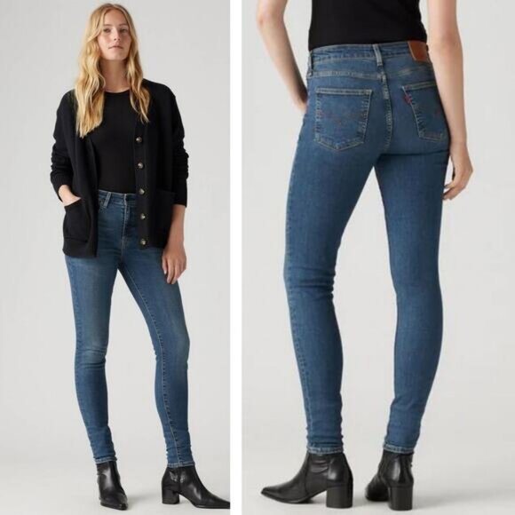 LEVI'S Premium 721 High-Rise Skinny Jeans Sz 28 Blue Wave Dark - Picture 1 of 9